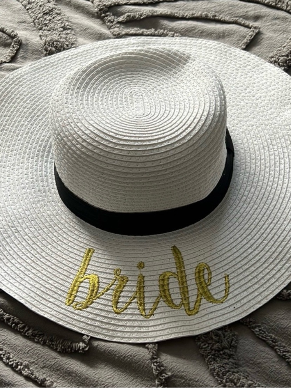White 'Bride' Sun Hat with Black Band